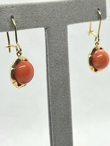 Orecchini In Oro Giallo 18kt Con Corallo Naturale Mediterraneo 10mm A Bottone - Imagen 1 de 6
