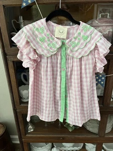 Fantastic Fawn size Large Pink And Green Gingham Check Blouse NWT Size S - Picture 1 of 3