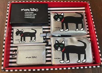 Conjunto de viaje Marc Tetro gato negro monedero estuche pasaporte equipaje etiqueta tarjetero Foto 1 de 2