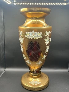 Grande vaso in cristallo smaltato ametista boema ceca 20” dipinto a mano - Foto 1 di 13