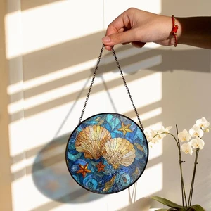 Seashell Stained Glass, Ocean Window Hanging Stained Glass, Beach Home Decor - Picture 1 of 6