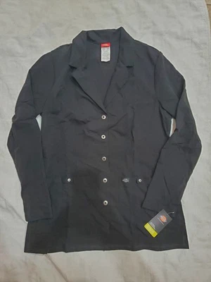 Size Medium Women's Dickies 84200 Extreme Stretch Snap Front Lab Coat Black - Image 1 of 4