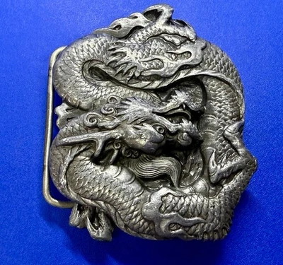 Mítico Antiguo Asiático Chino Dragón Serpiente Serpiente 1984 Bergamota Hebilla de Cinturón Foto 1 de 4