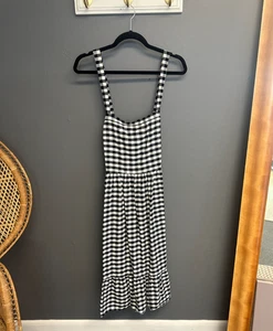 Vestido midi de guinga LOFT Outlet para mujer talla 14 negro blanco solero Ann Taylor - Imagen 1 de 7
