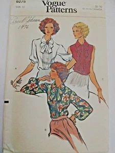 Vogue 9275 Top Blouse Bow Tie Flowy Sewing Pattern Ladies 12 UC VTG Dressy Loose - Picture 1 of 8