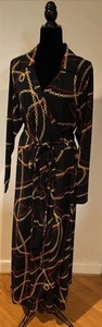 Ashro Kleid schwarz rot gold Ketten Wickeloptik Langarm Übergröße 20 W Freizeit - Bild 1 von 21