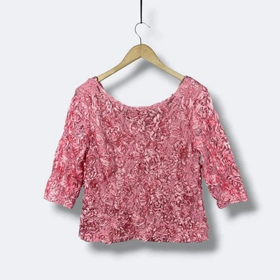 Alex Evenings Lace Floral Open Front Jacket Womens L Pink Old Money Sequin - Image 1 of 4