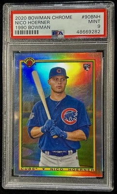 2020 Bowman Chrome Nico Hoerner Cubs '90 Retro Refractor Card 90B-NH PSA 9 RC - Image 1 of 2