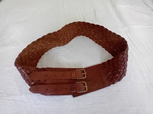 Vintage Next Y2K Woven leather belt double buckle size L brown Western Cowboy - Picture 1 of 10
