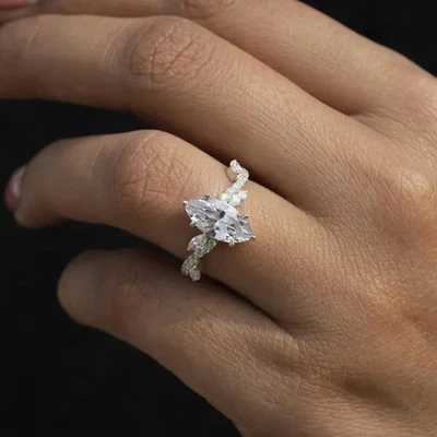 2Ct Marquise Cut LabCreated Diamond Wedding Women Ring 14K White Gold Plated - Image 1 of 3
