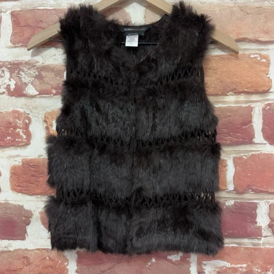 BCBGMAXAZRIA Cárdigan Chaleco Mujer S Marrón Boho Festival Piel Crochet Encogerse de hombros Chaqueta Foto 1 de 4