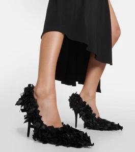 Balenciaga Marie Allover Bow Pumps Women's 40/10US Black Pointed Toe Slip On - Picture 1 of 14