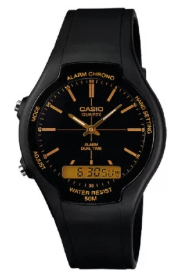 OROLOGIO CASIO AW-90H-9E ANALOGICO DIGITALE GOMMA NERO AMBRA AW90 IMP. 50 m - Immagine 1 di 2