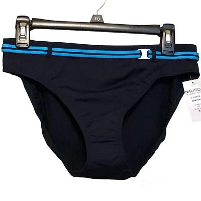 Nautica Blue Sail Women's Navy Bikini Bottoms Two-Tone Belted Size 8 NWT - Image 1 of 4