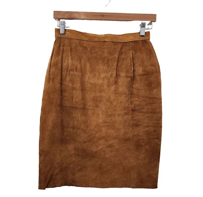 Saia lápis feminina vintage década de 1990 Express couro camurça zíper camelo forrada 9/10 - Imagem 1 de 4
