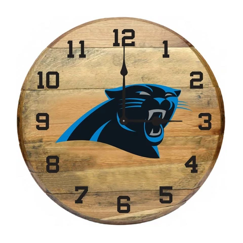 CAROLINA PANTHERS AUTHENTIC OAK BARREL 21" CLOCK Cover