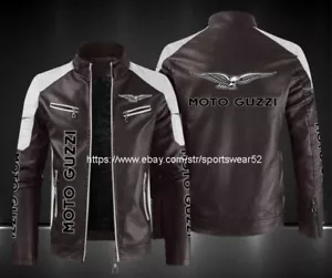 Moto Guzzi Brown Motorbike Leather Jacket In Cow Hide/5 Ce Approved Protectors - Picture 1 of 2