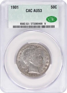 1901 Barber Silver Half Dollar AU53 CACG - Picture 1 of 2