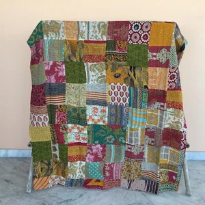 Art Kantha Twin Quilt Vintage Patchwork Wendedecke Baumwolle Bohemian Überwurf - Bild 1 von 3