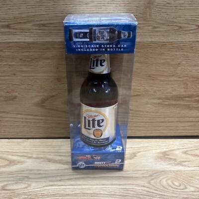 2002 Action Rusty Wallace #2 Miller Lite 1/64 Ford Beer Bottle with Diecast Car - Image 1 of 4