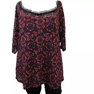 Blusa Venere donna 3X nera rossa uncinetto foderata floreale pizzo spalle scoperte femminile - Foto 1 di 15