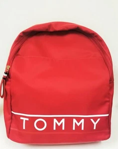NEW TOMMY HILFIGER RED NYLON,WHITE LOGO,GOLD ACCENT,TOP ZIP,BACKPACK,BAG - Picture 1 of 3