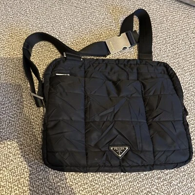 PRADA Shoulder Bag VA0720 Quilted Crinkled Nylon Black Silver Used F/S - Image 1 of 4