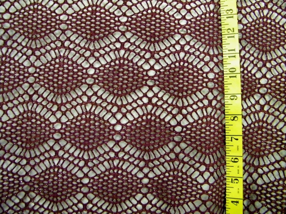 BURGUNDY SILVER SPARKLE CROCHET LOOK OPENWEAVE FABRIC NO STRETCH  28x55 INCHES - Image 1 of 1