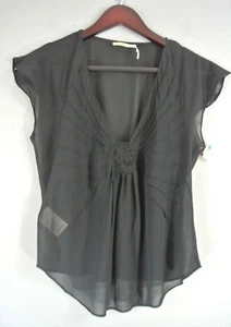 MAX STUDIO Silk sheer Blouse S Black Sleeveless Formal Career crunched #1008 - Picture 1 of 6