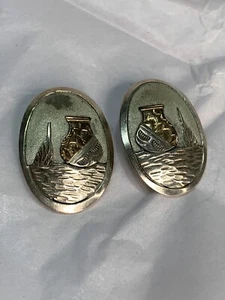 Vintage Südwesten Sterlingsilber Messing Akzent Bild große ovale Ohrringe durchbohrt - Bild 1 von 9