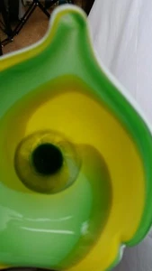 Jack in the Pulpit Art Glass Vase Murano Style Green Yellow White 11 7/8" Tall - Picture 1 of 9
