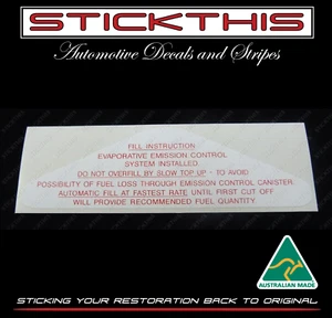 Holden HJ HX HZ WB Torana LH LX - Fuel Flap Door Emission Decal. Sedan & Wagon - Picture 1 of 2
