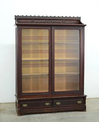 Antique American Victorian 2 Door Bookcase Cabinet - Image 1 of 4