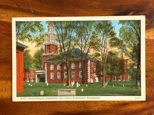 Christ Church Alexandria VA Wo Washington anbetete Postkarte unbesendet Leinen - Bild 1 von 3