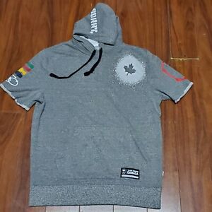 HUDSON'S BAY CANADA SHORT SLEEVE HOODIE MEN'S SIZE SMALL OLYMPIC GRAY SHIRT