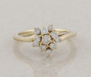 14k Yellow Gold Diamond Cluster Flower Ring Size 6 1/2 - Picture 1 of 7