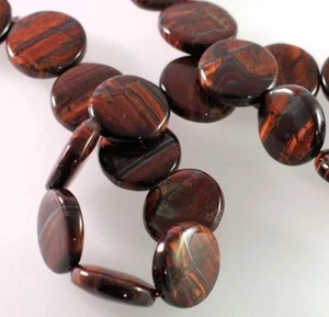 1 Strand Red (heated) TigerEye 18mm Puffed Round Coin Beads * - Picture 1 of 4