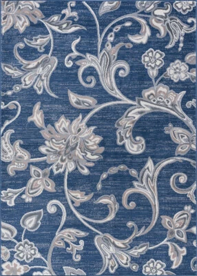 Blue Contemporary Synthetics Vines Blossoms Bulbs Area Rug Floral MDN3507 - Image 1 of 4
