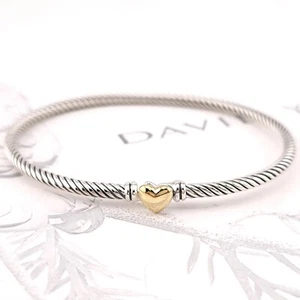 David Yurman Classis Kabel 3 mm Sterlingsilber 18 Karat Gold Herz Bahnhofsarmband - Bild 1 von 9