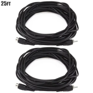 2 Pcs 25FT RCA Male to Female Single Phono Audio Extension Cable Cord Black - Picture 1 of 3