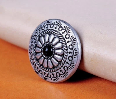 10pcs Tribal Black Bead Flower Leathercraft Silver Saddles Conchos Chicago Screw - Image 1 of 4