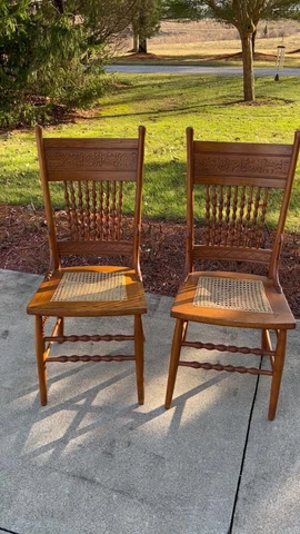 antique dining chair vintage oak w cane seat press back style1800's Cover