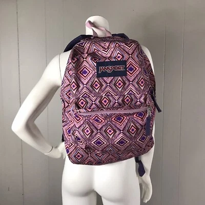 JANSPORT PINK PURPLE GEO AZTEC PATTERN CANVAS BACKPACK GREAT CONDITION - Image 1 of 4