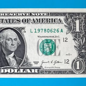 1978 June 26 : L 19780626 A $1 One Dollar Bill BIRTHDAY Note *UNC* 🎂🎁 - Picture 1 of 3
