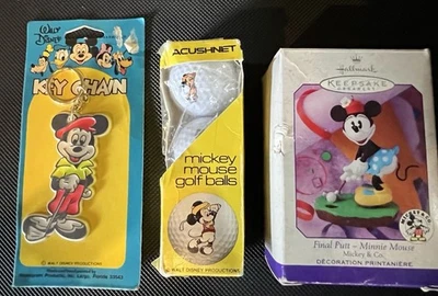 GOLF Lot Mickey & Minnie Mouse Keychain Golf Balls Christmas Ornament Vintage - Image 1 of 4