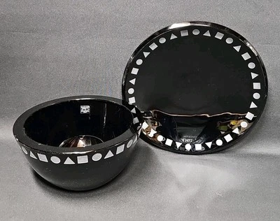 Cuenco y plato de cristal artesanal Ward Bennett para Sasaki amatista negra Foto 1 de 4