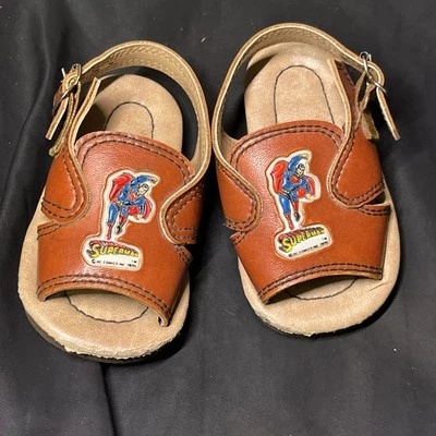 Sandalias de cuero marrón Superman 1970 vintage talla 5,5 RARAS Foto 1 de 4