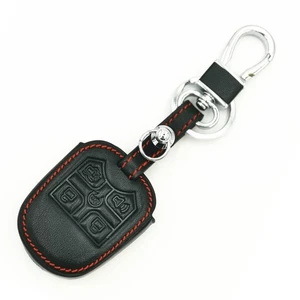 Black 5 Buttons Leather Key Case Cover Chain For Ford Taurus F-150 Expedition - Picture 1 of 3