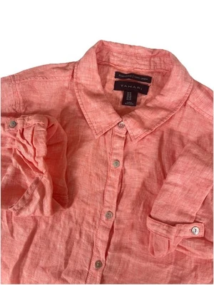 Tahari Essentials Pink/Red Linen L/S Button Up Lightweight Shirt Tunic 1X - Image 1 of 4