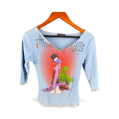 Y2K Candie’s Asiático Gráfico Lechuga Dobladillo Top Estampado Geisha Fairycore De Colección M Foto 1 de 4